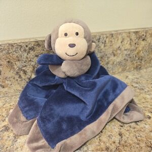 Carters Blue Brown Monkey Lovey Baby Security Plush Blanket Soft Toy Sz 13x13"